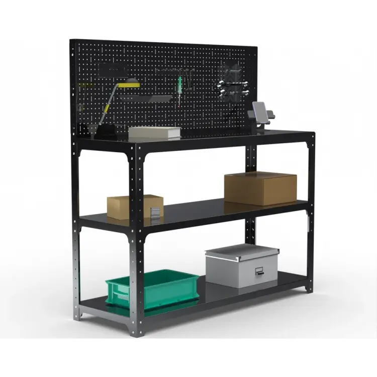 Стол-верстак ООО Металекс KIT 950х1400х500 мм, две полки + перфопанель с комплектом аксессуаров, черный 205571