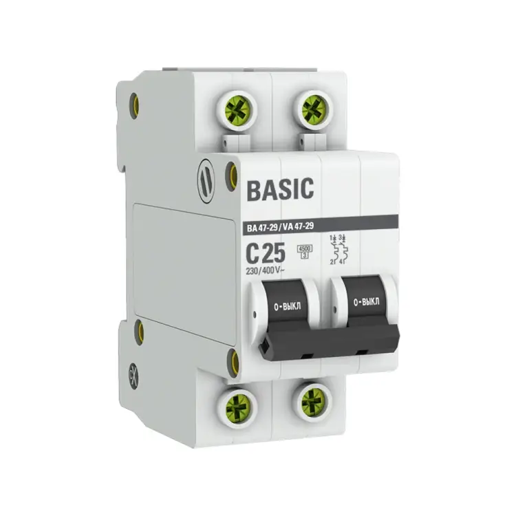 Автоматический двухполюсный автомат EKF 25А mcb4729-2-25C
