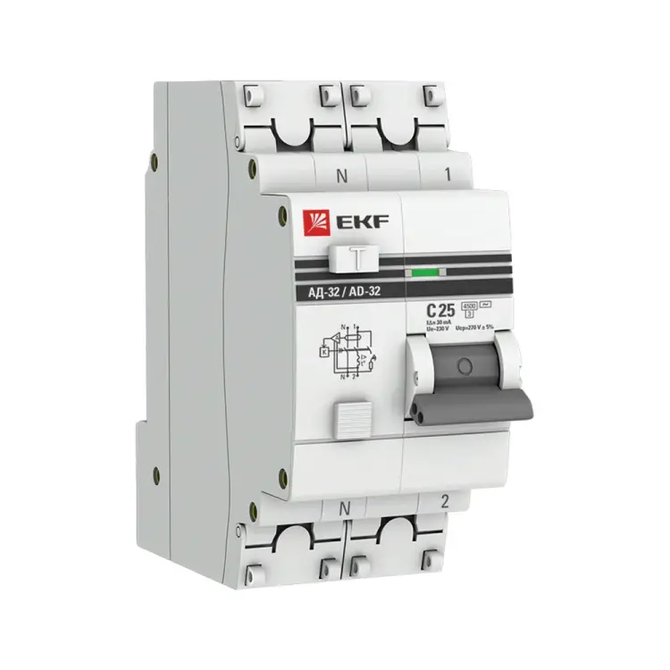 Дифавтомат EKF АД-32 PROxima 1п+N 2мод. C 25A 30mA AC 3kA DA32-25-30-pro