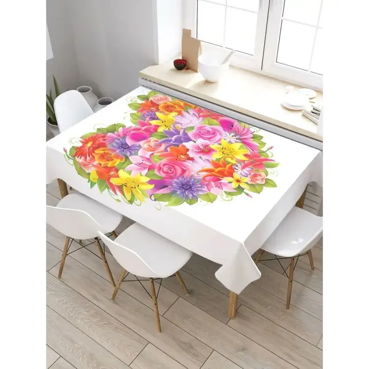 Прямоугольная водоотталкивающая скатерть на стол JOYARTY Сердце из цветов tcox_422613_180x145