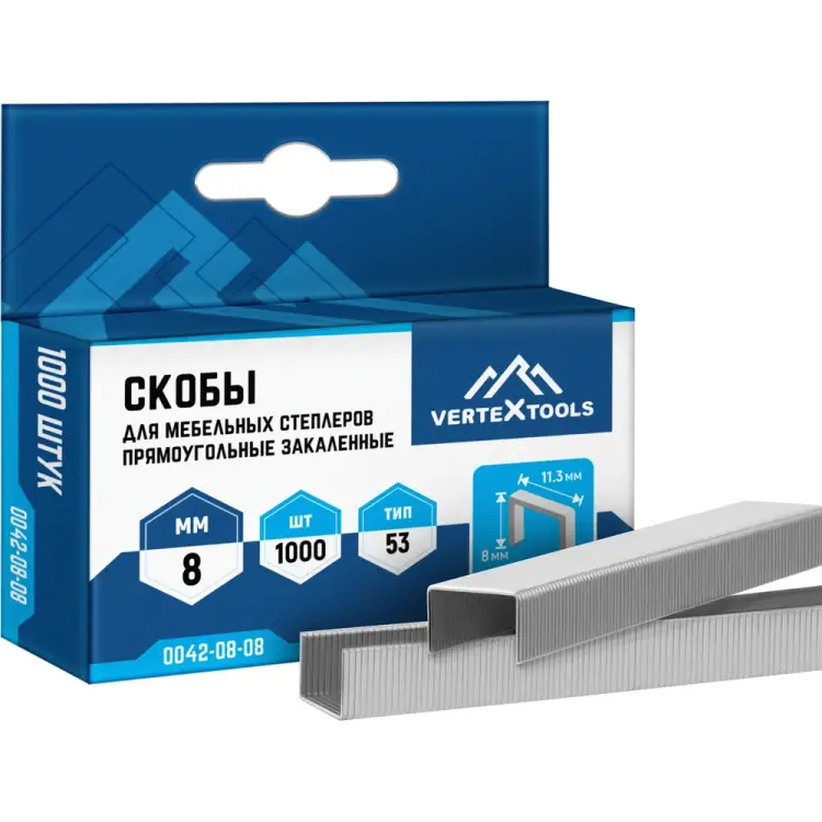 Скобы для мебельных степлеров vertextools 0042-08-08