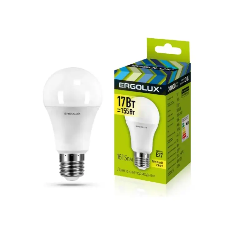 Электрическая светодиодная лампа Ergolux LED-A60-17W-E27-3K ЛОН 13179