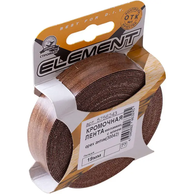 Кромочная кромочная лента ELEMENT с клеем 19мм орех антик 20 м 393590