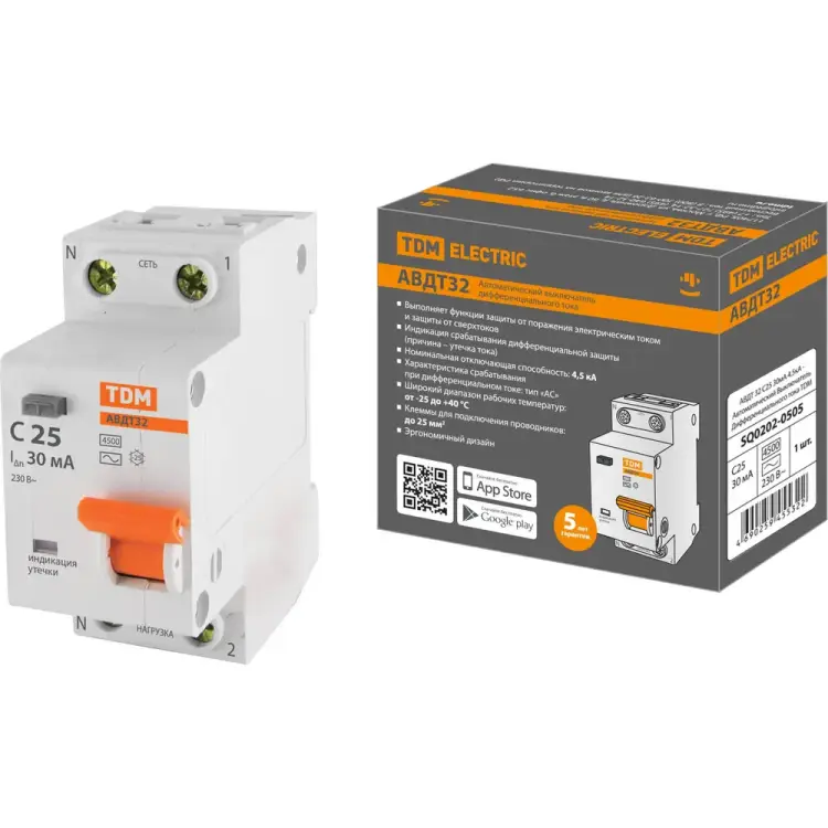 Автоматический выключатель дифференциального тока TDM ELECTRIC SQ0202-0505