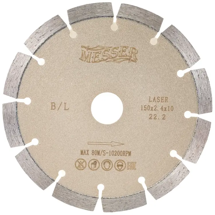 Сегментный алмазный диск по бетону MESSER 150D-2.4T-10W-12S-22.2 01-13-150 Сегментный алмазный диск по бетону MESSER 150D-2.4T-10W-12S-22.2 01-13-150