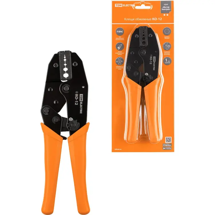 Обжимные клещи обжим F и BNC разъемов RG-58, RG-59, RG-62, RG-174, FO TDM ELECTRIC кО-12 МастерЭлектрик SQ1001-0009