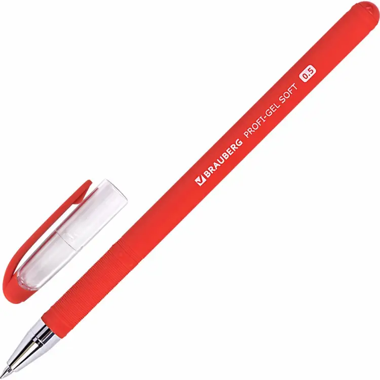 Ручка гелевая BRAUBERG Profi-Gel Soft, Красная, линия письма 0,4 мм, стандартный наконечник 0,5 мм, прорезиненный корпус So 144131