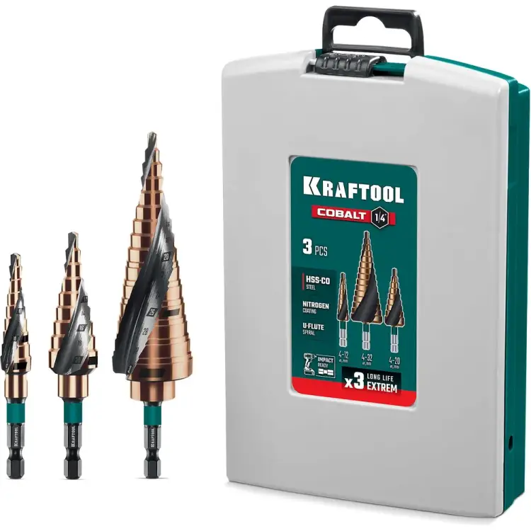 Набор сверл ступенчатых KRAFTOOL Cobalt 29691-4-32-H3