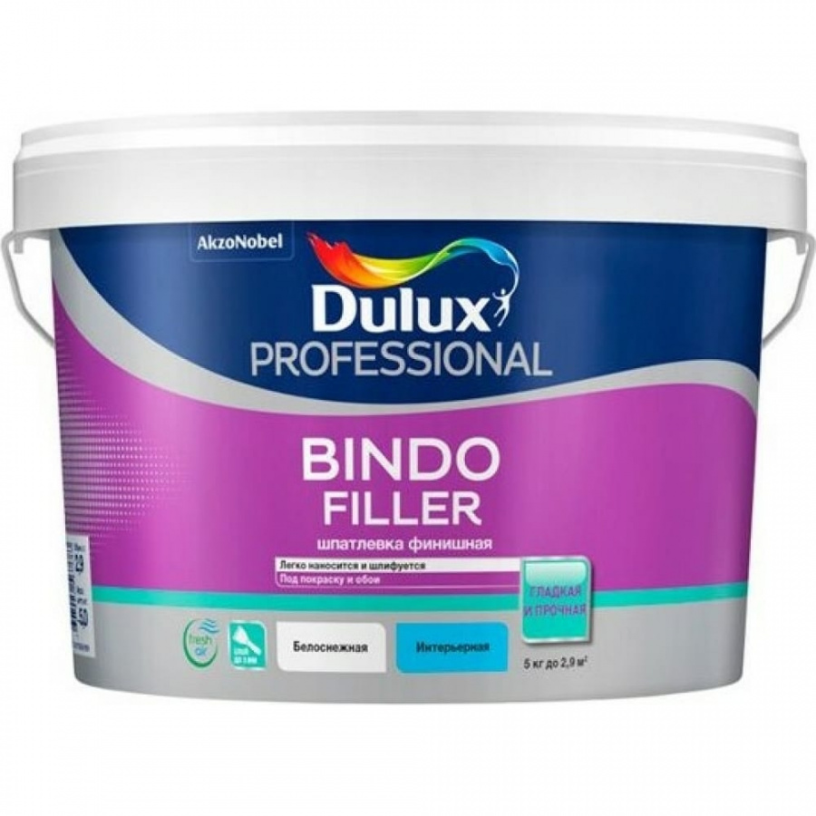 Финишная колеруемая безусадочная шпаклевка под покраску и обои Dulux BINDO FILLER