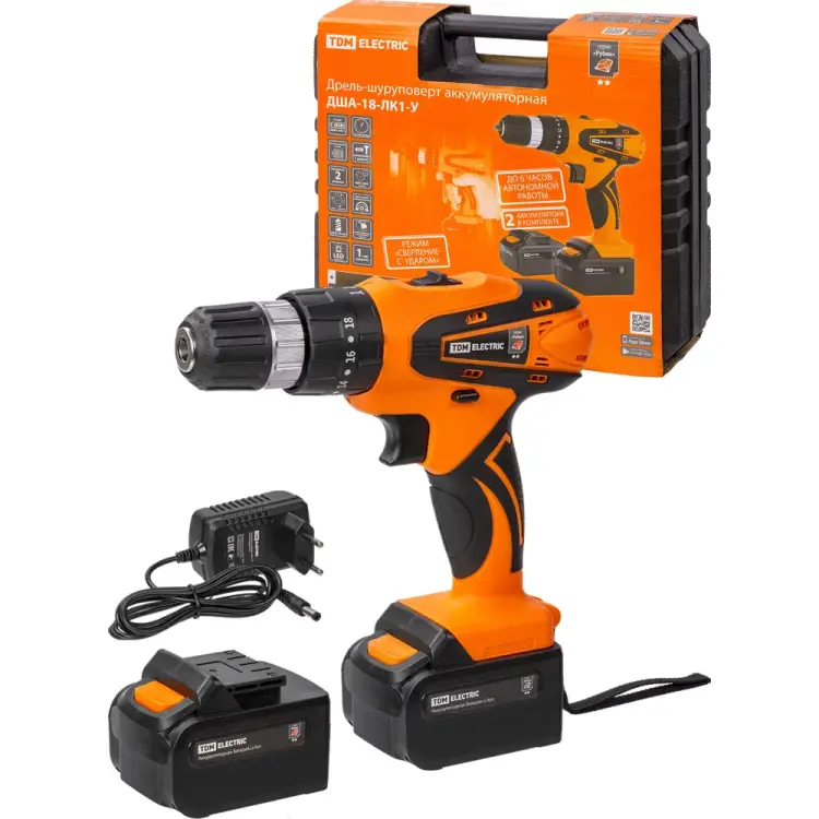 Аккумуляторная дрель-шуруповерт TDM ELECTRIC ДША-18-ЛК1-У Рубин SQ1030-0205