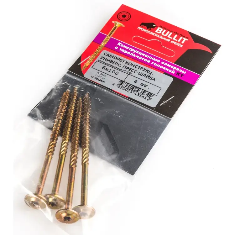 Универсальный конструкционный саморез Bullit 6х100 4 шт 14-0016690