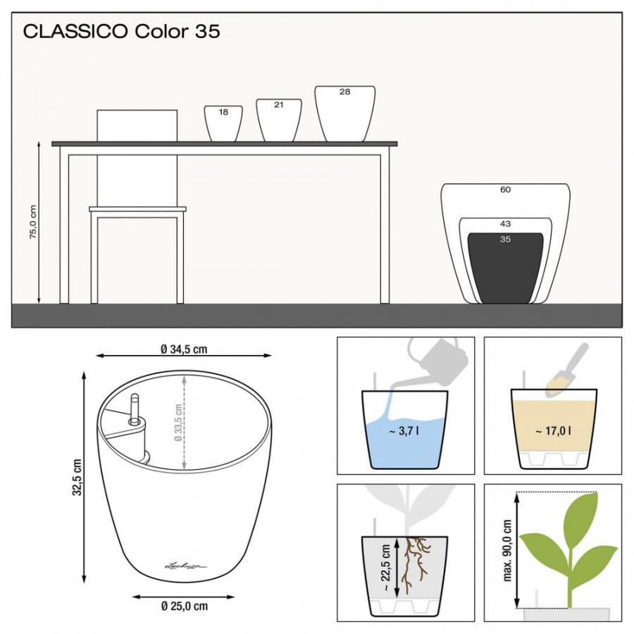 Кашпо Lechuza Color Classico Complete