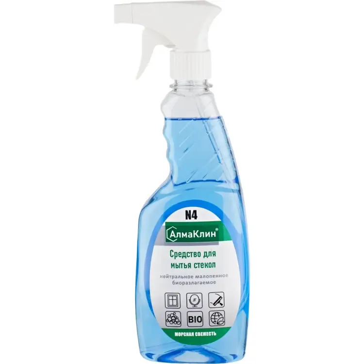 Нейтральное моющее средство для стёкол ООО "БАЗОВАЯ ДЕЗИНФЕКЦИЯ" АлмаКлин N4 N4-М/С-0,5Л