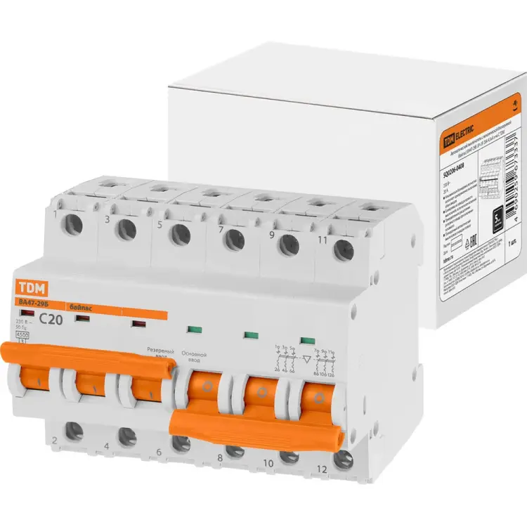 Байпас TDM ELECTRIC ВА47-29Б 3Р+3Р 20А 4,5кА х-ка C SQ0206-0408