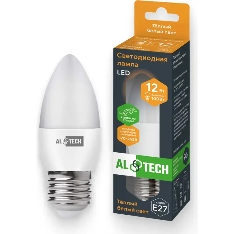 Лампочка светодиодная ALTECH LED С35-12W-830-E27 4673758070128 Лампочка светодиодная ALTECH LED С35-12W-830-E27 4673758070128
