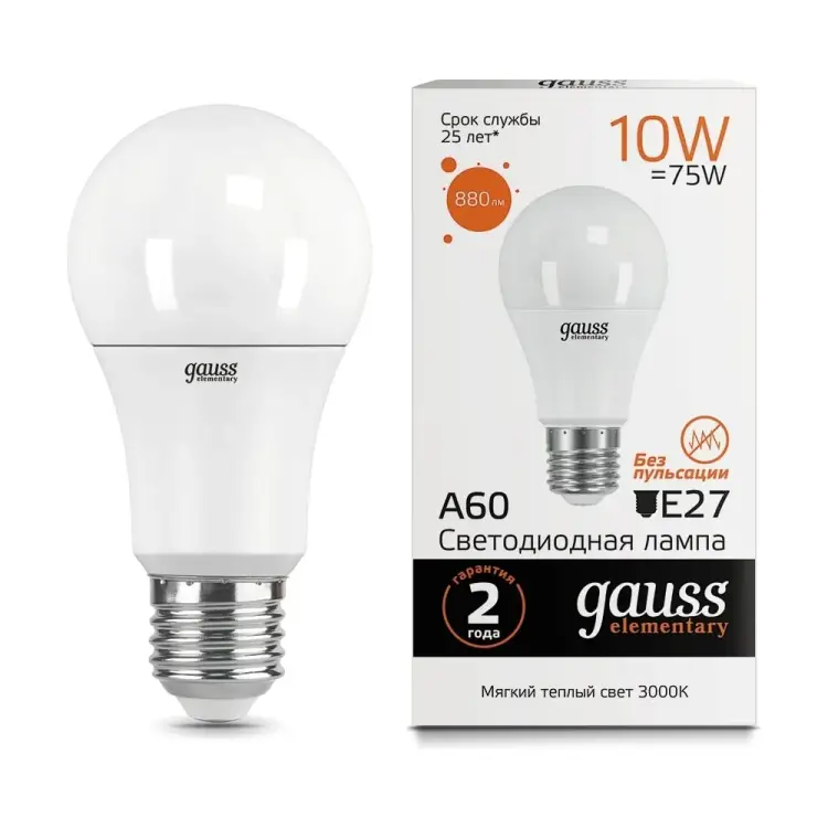 Лампа Gauss LED Elementary A60 10W E27 2700K 23210