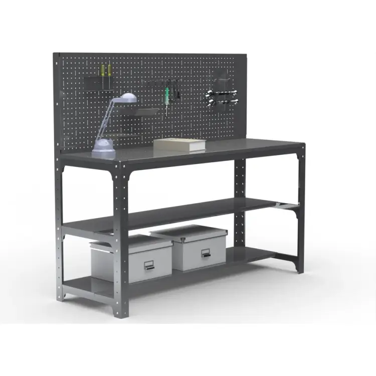 Стол металлический ООО Металекс серия KIT 750х1400х500 мм, одна полка мм, перфопанель с комплектом освещения, серый 201389
