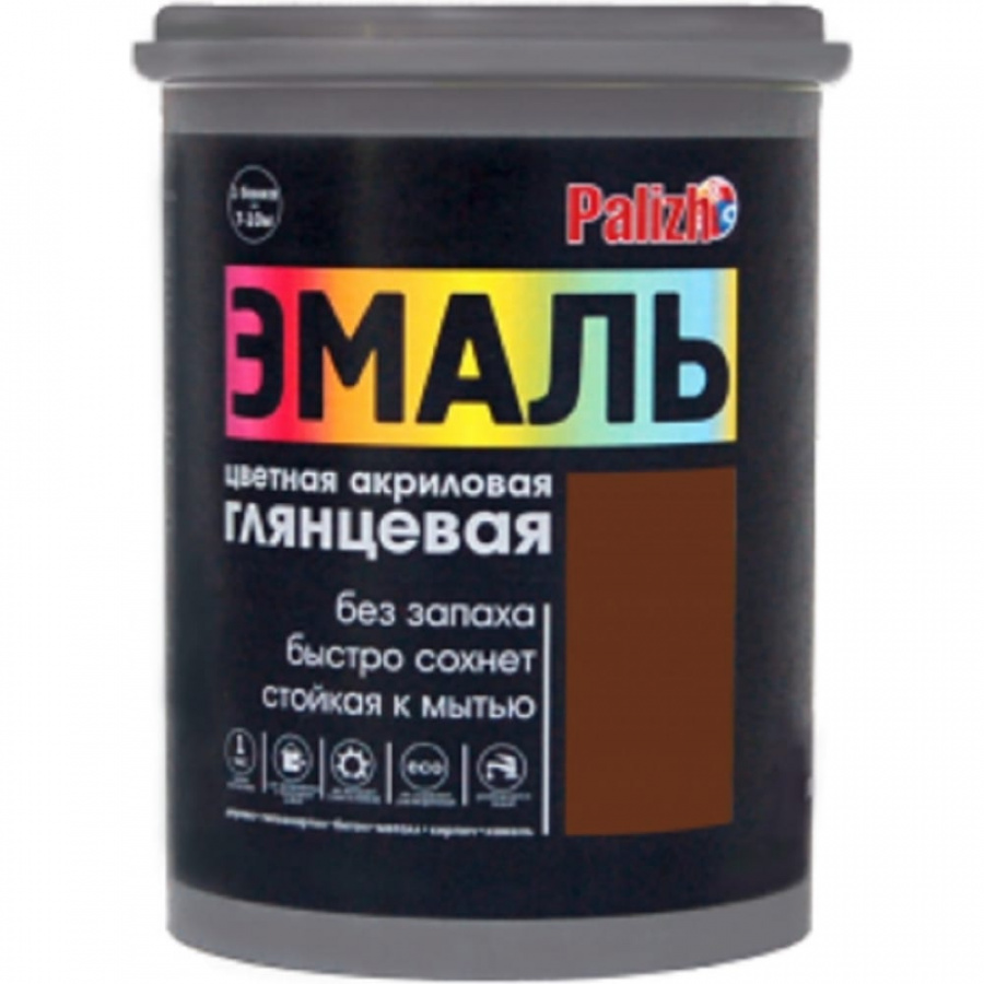 Акриловая эмаль Palizh глянцевая 602 темно-коричневая 1кг 1/6