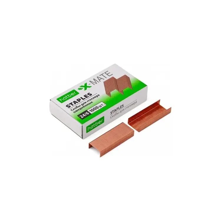 Медные скобы для степлера Hatber X-Mate №24/6 6мм 1000 скоб 063653