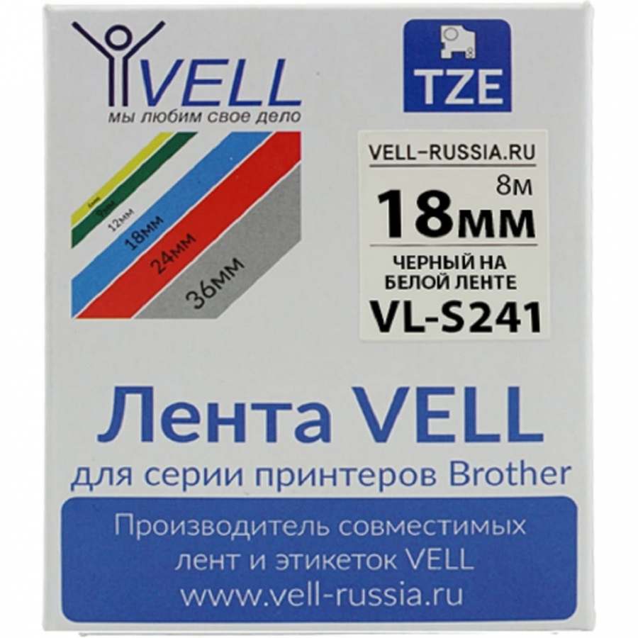 Лента для PT D450/D600/E300/2700 Vell VL-S241 Brother TZE-S241