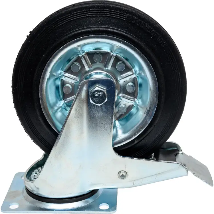 Промышленное усиленное колесо TOR SRCb 80 200 мм, площадка, поворотное, с тормозом, черная резина, роликоподшипник 1027198
