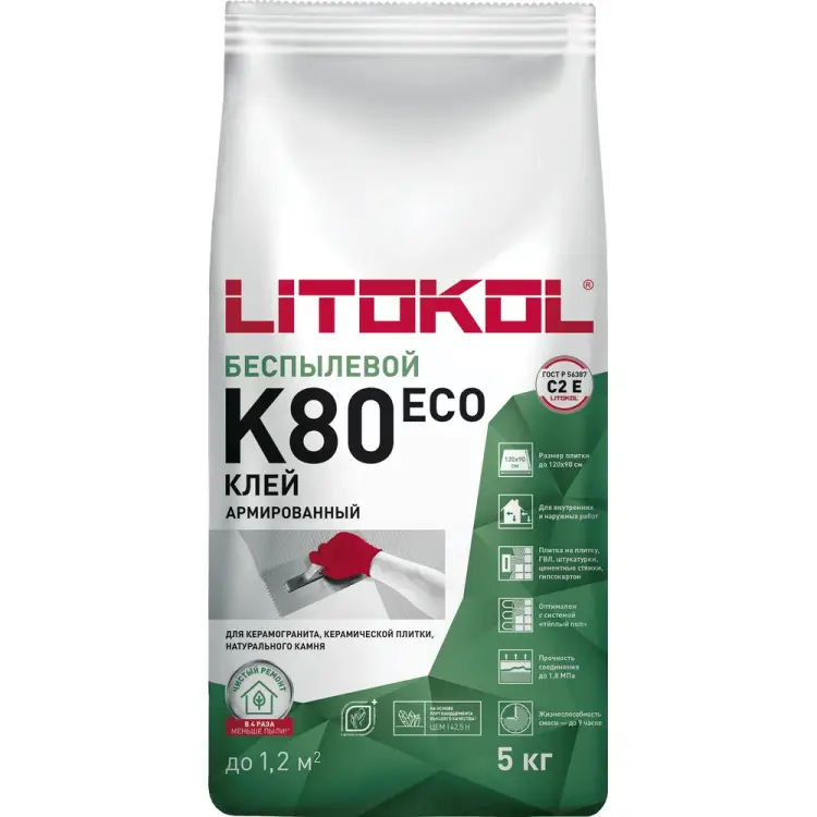 Беспылевая клеевая смесь LITOKOL LitoFlex К80 ECO 288870004