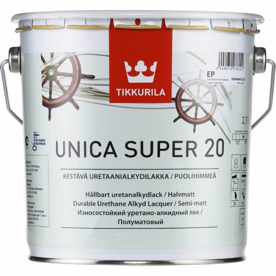 Алкидно-уретановый износостойкий лак Tikkurila UNICA SUPER 20