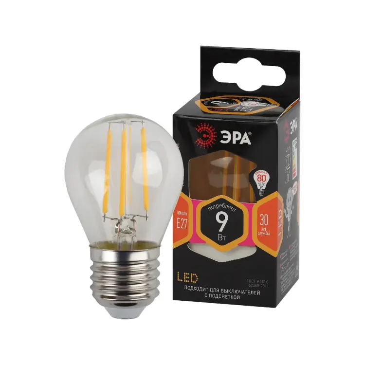 Филаментная лампа ЭРА FLED P459w827E27 Б0047023