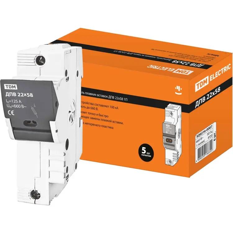 Держатель плавких вставок TDM ELECTRIC ДПВ 22х58 1П SQ0216-0007