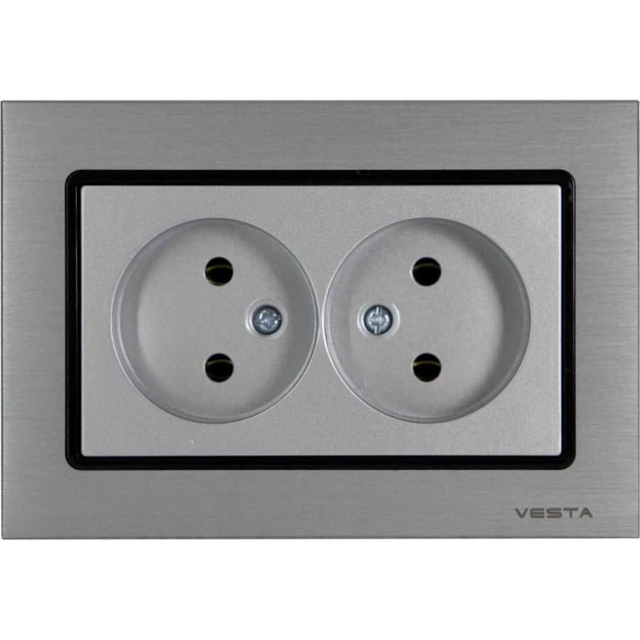 Двойная розетка Vesta Electric Exclusive Silver Metallic
