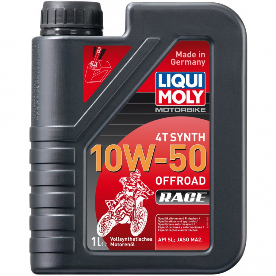 Синтетическое моторное масло 4T для четырехтактных мотоциклов LIQUI MOLY Motorbike 4T Synth Offroad Race10W-50SL;JASO