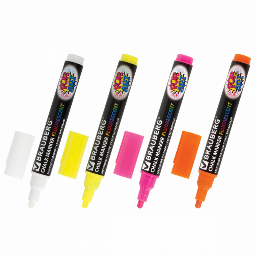 Сухостираемые меловые маркеры для гладких поверхностей BRAUBERG POP-ART