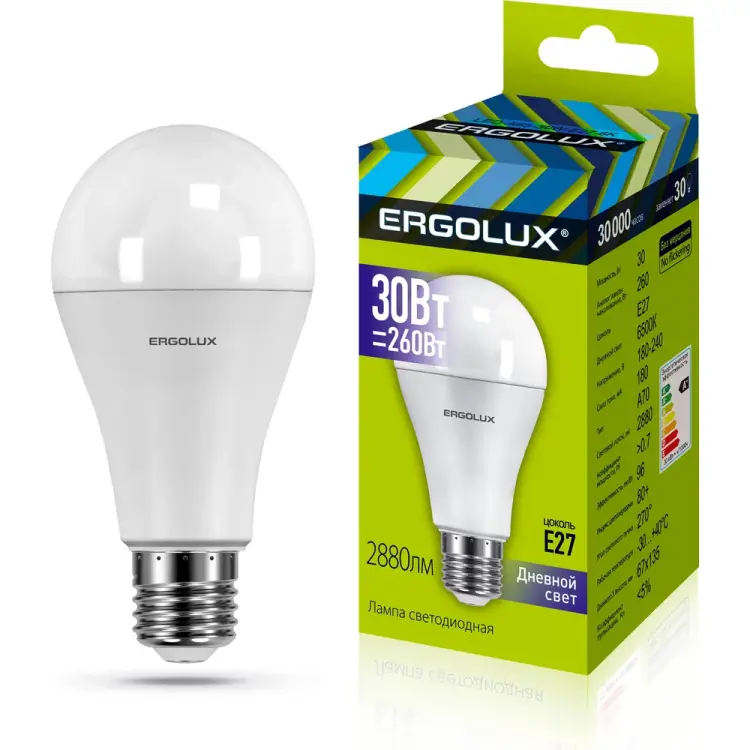 Светодиодная лампа Ergolux LED-A70-30W-E27-6K ЛОН 14230