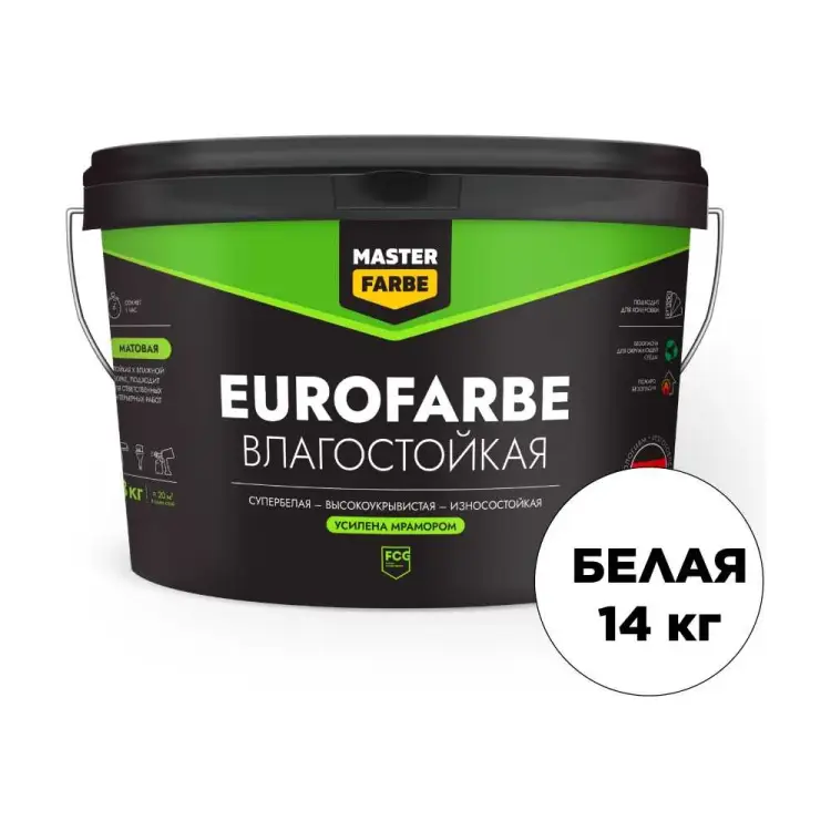 Влагостойкая водно-дисперсионная краска MASTERFARBE Eurofarbe 4631159427422 Влагостойкая водно-дисперсионная краска MASTERFARBE Eurofarbe 4631159427422