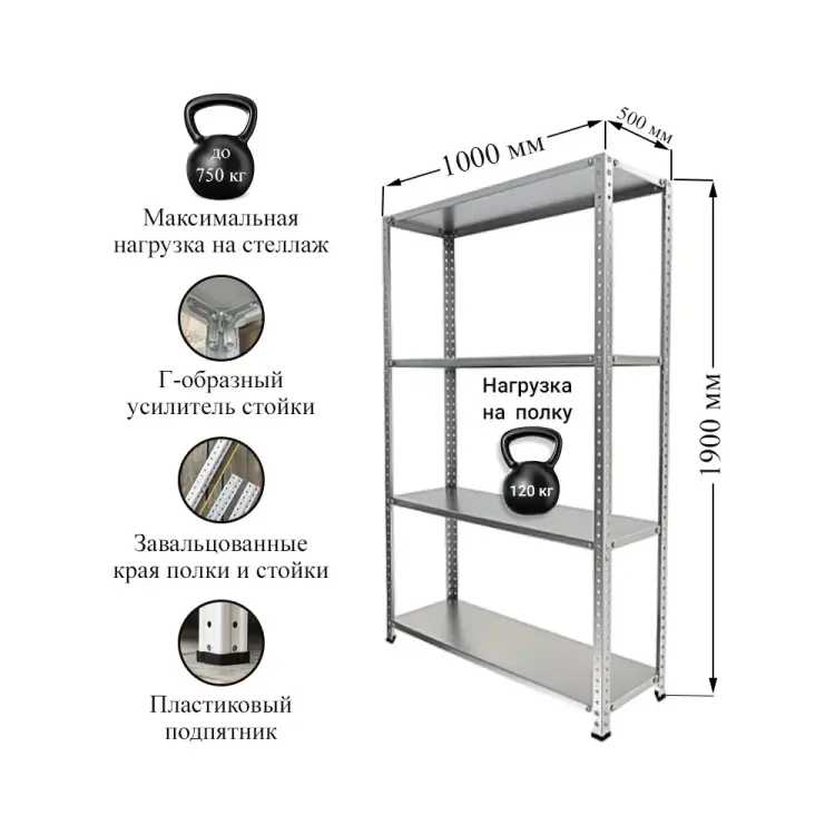 Стеллаж IRONMEBEL Optimus Standart M-СУС1900x1000x500