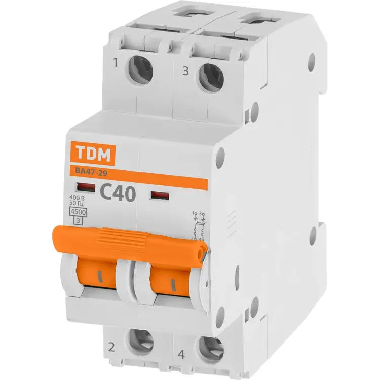 Автомат TDM ELECTRIC ВА47-29 2Р, 40 А, 4,5 кА, С SQ0206-0097