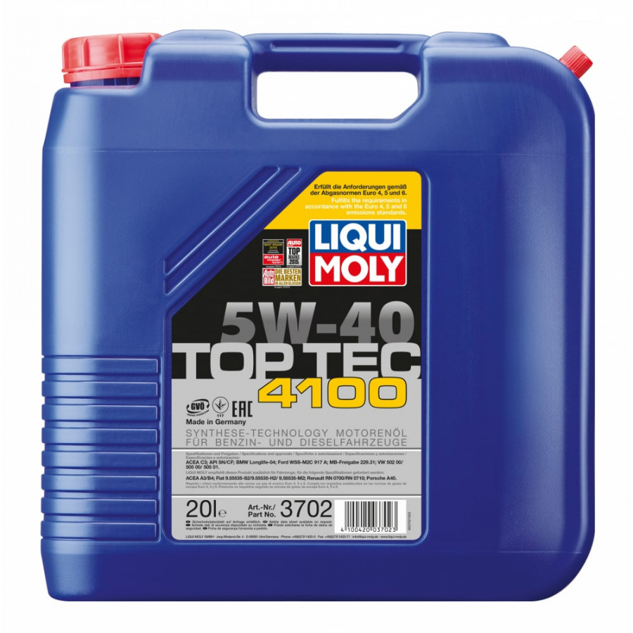 Синтетическое моторное масло LIQUI MOLY Top Tec 4100 5W-40 SN/CF;A3/B4/C3