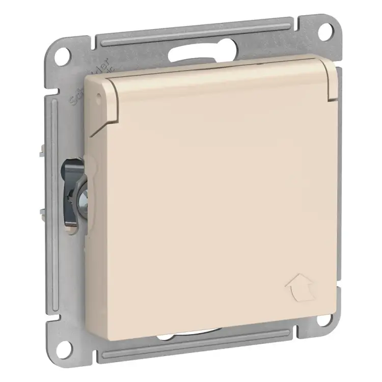 Розетка Systeme Electric Бежевый с заземлением, со шторками, с крышкой, 16А ATN000246