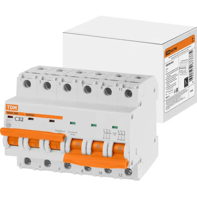 Байпас TDM ELECTRIC ВА47-29Б 3Р+3Р 32А 4,5кА х-ка C SQ0206-0410