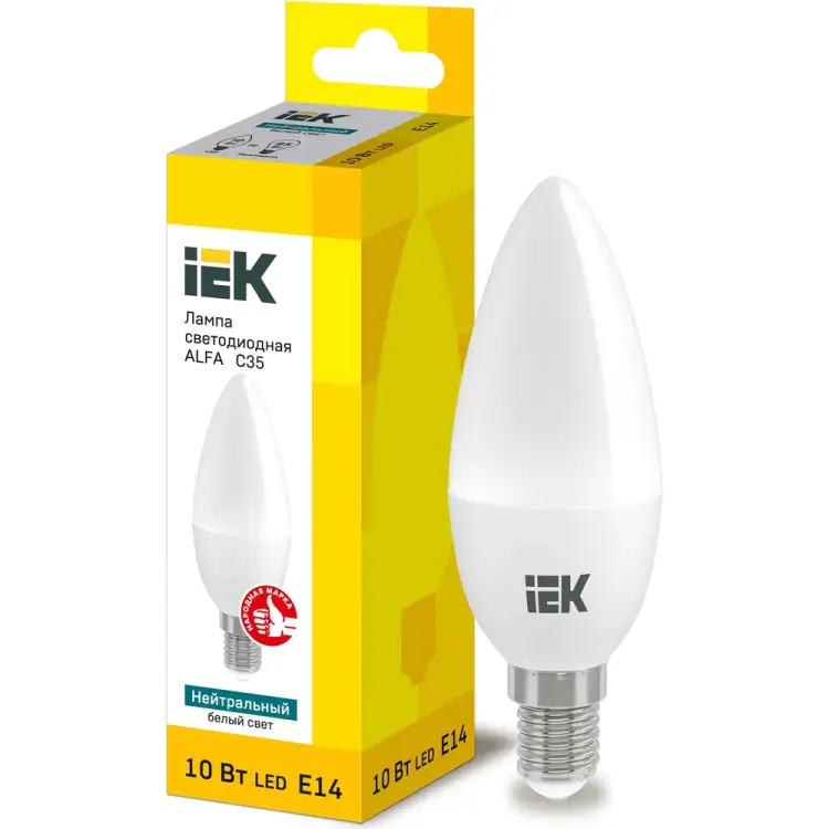 Лампа IEK LED ALFA C35 свеча 10Вт 230В 4000К E14 LLA-C35-10-230-40-E14