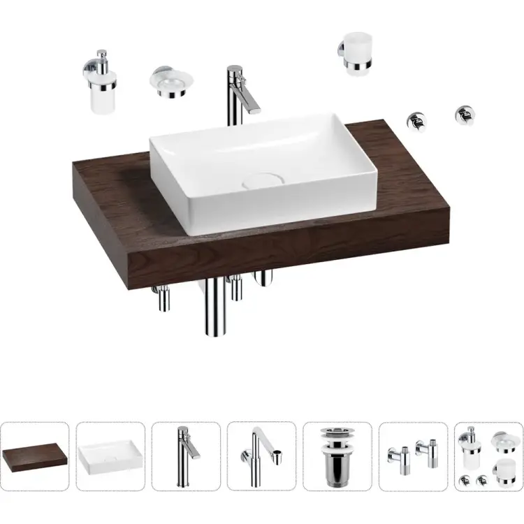 Комплект мебели для ванной комнаты с раковиной Wellsee Genuine Tree 201017256