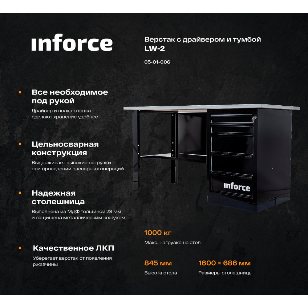 Верстак Inforce с драйвером 1600х686х845