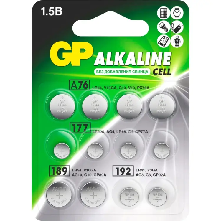 Набор алкалиновых пуговичных батареек GP ACM02F-2CR12