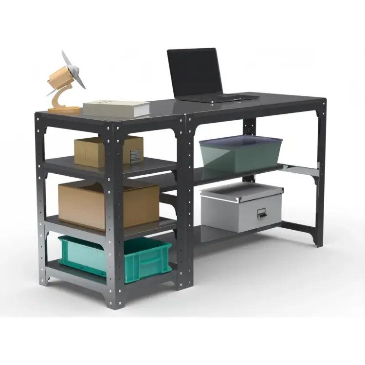 Стол металлический ООО Металекс серия KIT 750х1400х500 мм, с боковыми полками, черный 201401