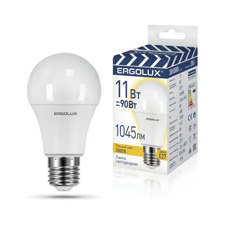 Светодиодная лампа Ergolux ЛОН LED-A60-11W-E27-3K ПРОМО 14458