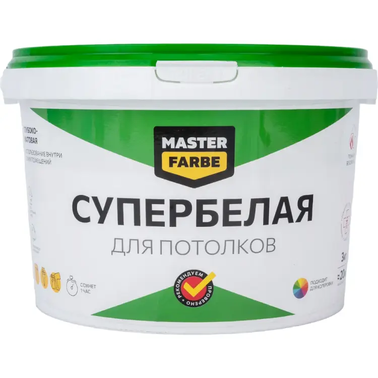 Водно-дисперсионная краска для потолков в сухих помещениях MASTERFARBE 4631159427477 Водно-дисперсионная краска для потолков в сухих помещениях MASTERFARBE 4631159427477