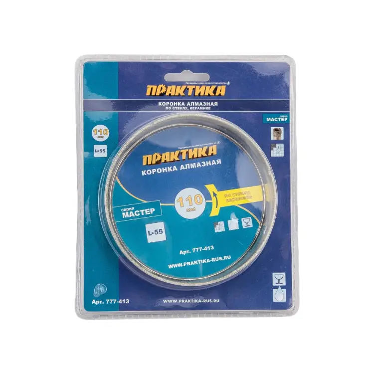 Алмазная коронка по стеклу и керамике ПРАКТИКА 777-413