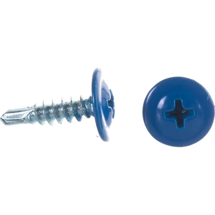 Саморез с прессшайбой и сверлом качественный крепеж 4,2/16 RAL5005 синяя (250 шт.) 0301101