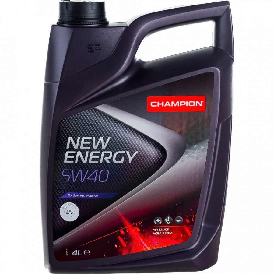 Синтетическое моторное масло CHAMPION NEW ENERGY 5W40, SN/CF, A3/B4-12