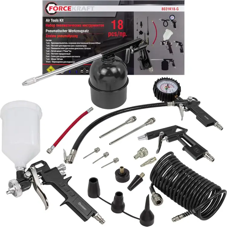 Набор пневмоинструмента Forcekraft FK-8031K18-G (E-70) FK-8031K18-G /E-70/(51064) Набор пневмоинструмента Forcekraft FK-8031K18-G (E-70) FK-8031K18-G /E-70/(51064)